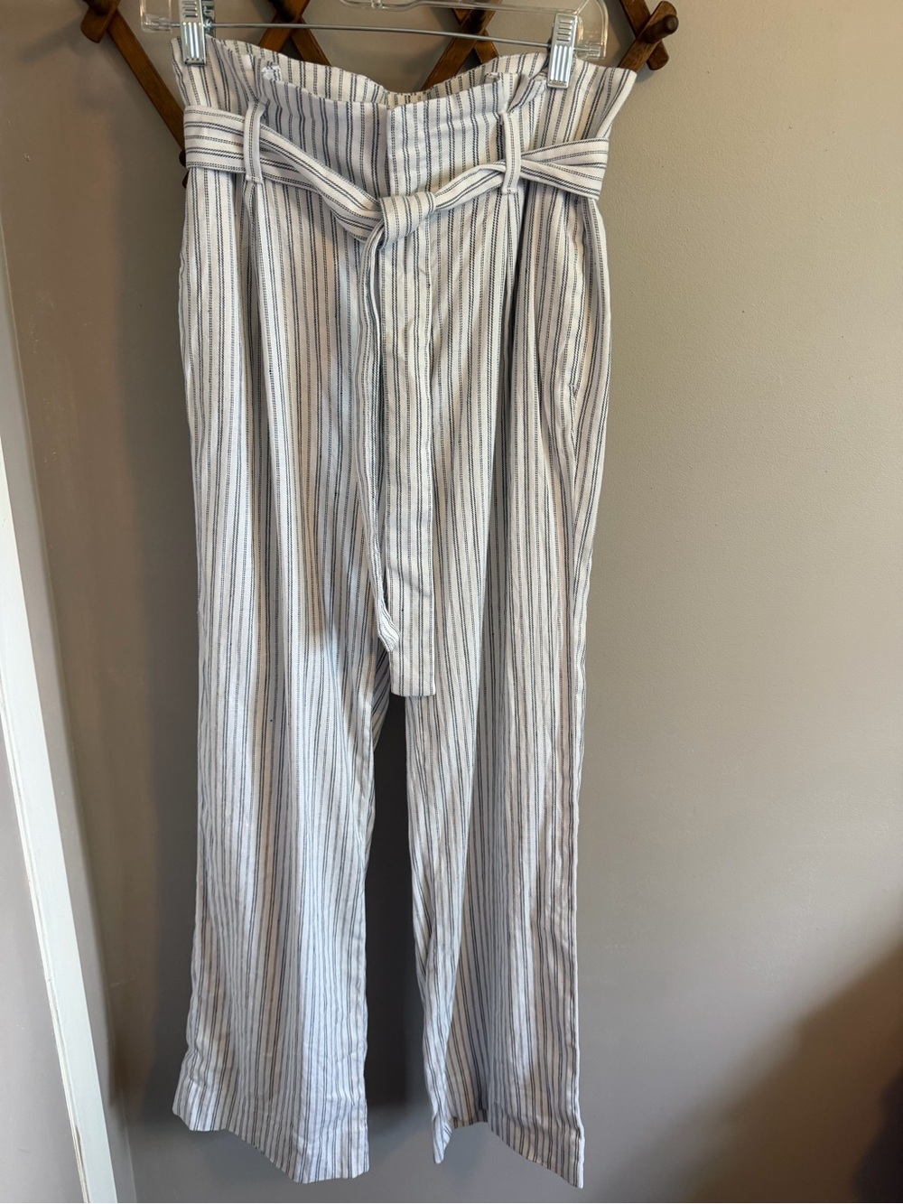 Banana Republic Striped Linen Blend Paperbag Waist Trousers Size 8